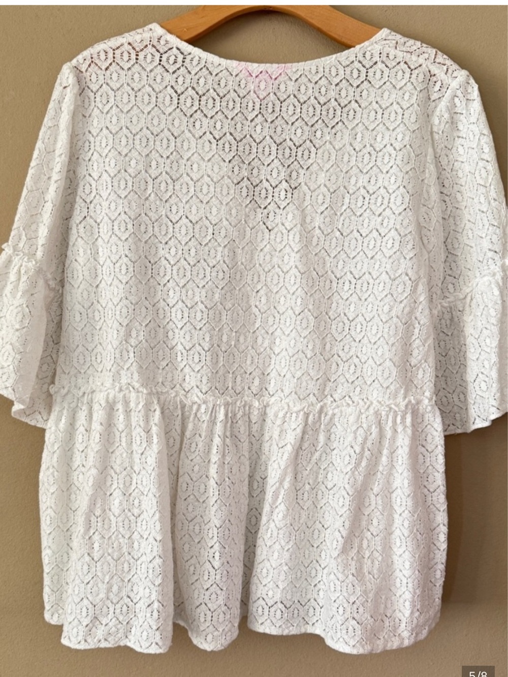 NWT Lilly Pulitzer Size L White Lace Peplum V Neck Flutter Sleeve Blouse - Picture 3 of 7
